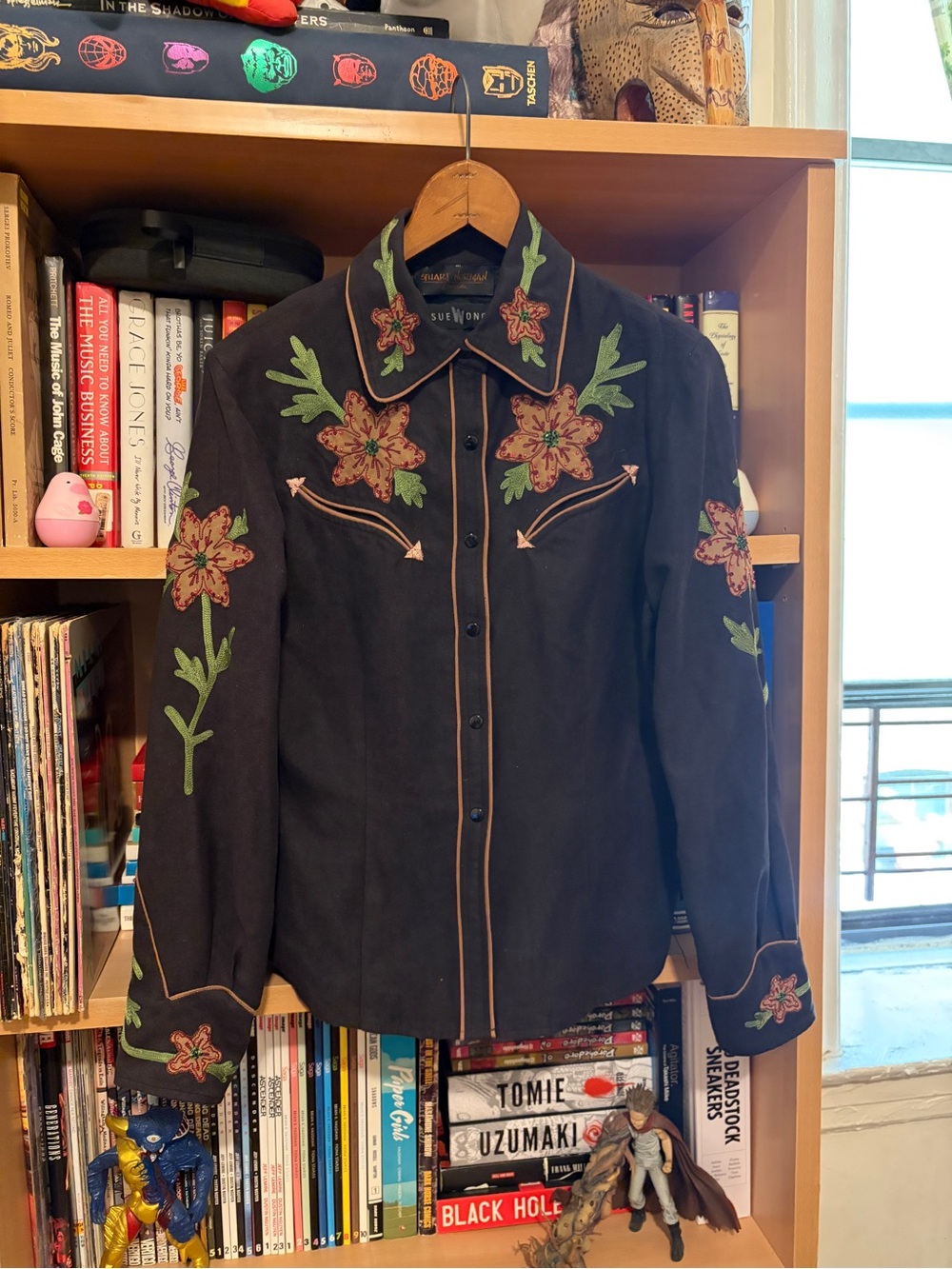 Vintage Sue Wong Black Western Floral Embroidered Shirt Jacket